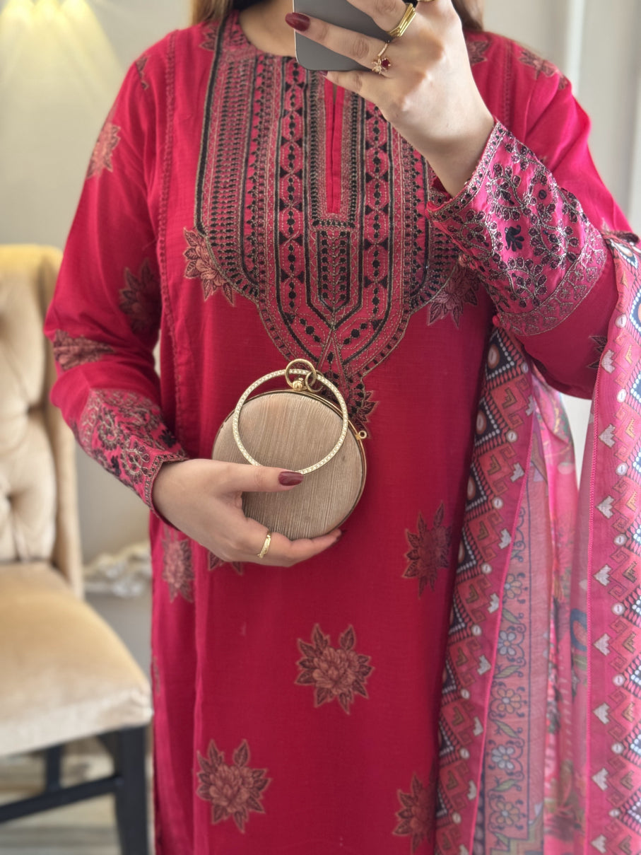 Pink embroidered suit