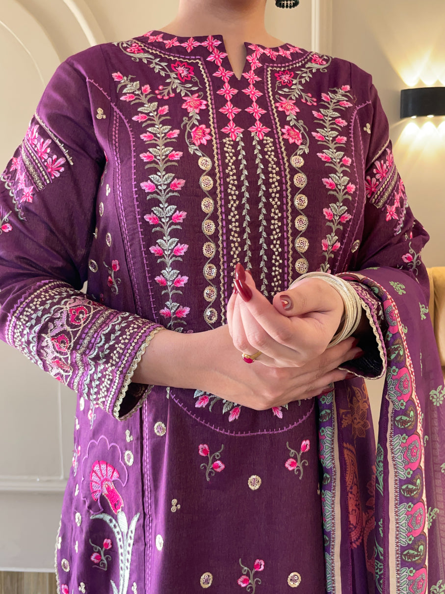 Purple embroidered suit